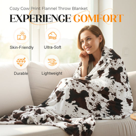 Cozy Cow Print Flannel Throw Blanket