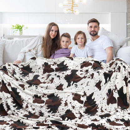 Cozy Cow Print Flannel Throw Blanket