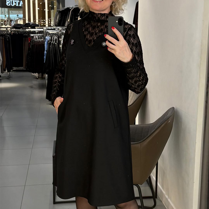 Women's V-Neck Mock Neck Lace Jumper Dress