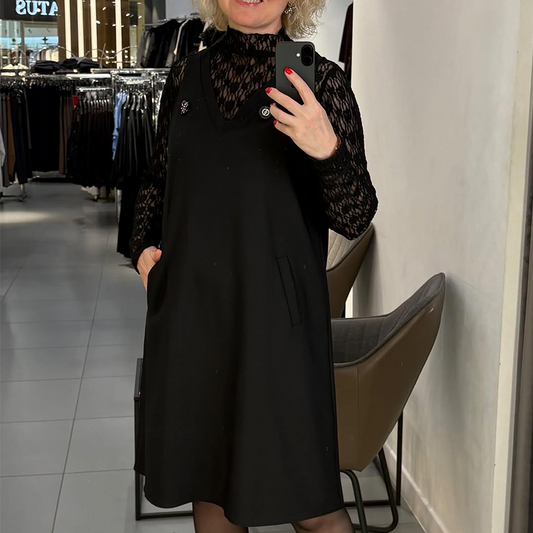 Women's V-Neck Mock Neck Lace Jumper Dress