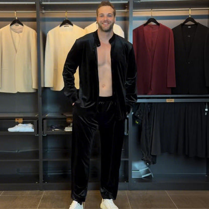 Men's Casual Button-Up Shirt and Pants Set