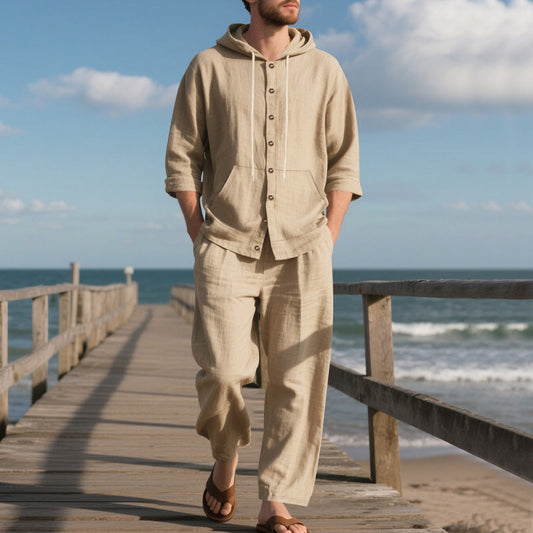 Men's Loose Hooded Long Sleeve Top & Wide-Leg Pants 2-Piece Set