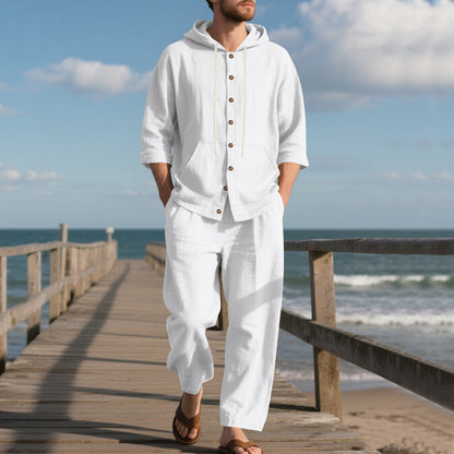 Men's Loose Hooded Long Sleeve Top & Wide-Leg Pants 2-Piece Set