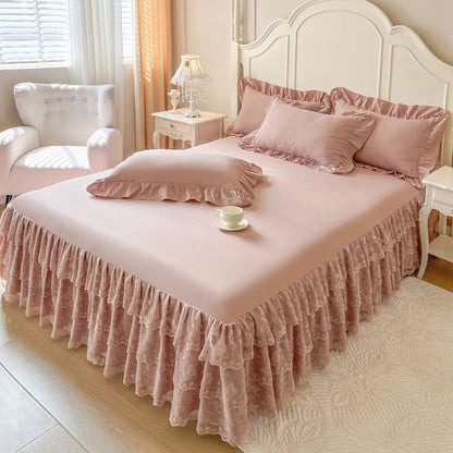 Romantic Ruffled Lace Bed Skirt 3-Piece Set