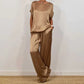 Women's Satin Short Sleeve Top & Pants 2-Piece Set