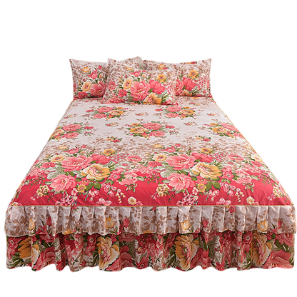3-Piece Floral Ruffled Bed Skirt Set
