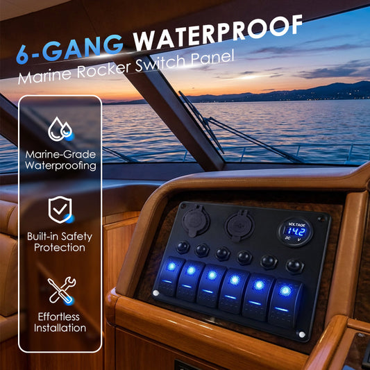 6-Gang Waterproof Marine Rocker Switch Panel