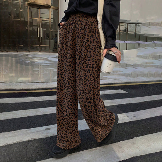 Women's High-Waist Leopard Print Straight-Leg Pants