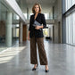Women's High-Waist Leopard Print Straight-Leg Pants