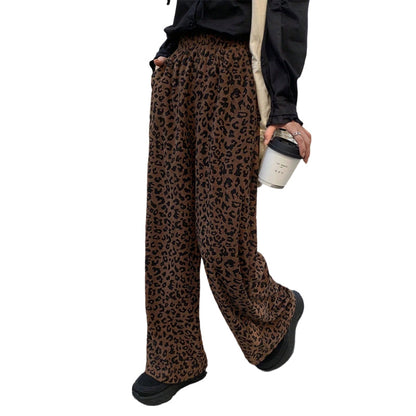Women's High-Waist Leopard Print Straight-Leg Pants