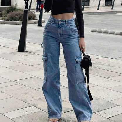 Women's Wide-Leg Denim Cargo Jeans
