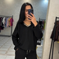 Women's Sparkle V-Neck Top and Drawstring Pants Set