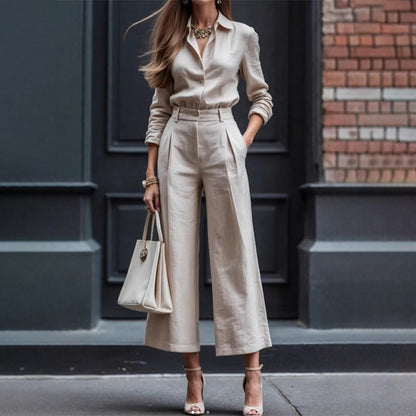 Women's 2-Piece Button-Down Shirt & Wide-Leg Pants Set