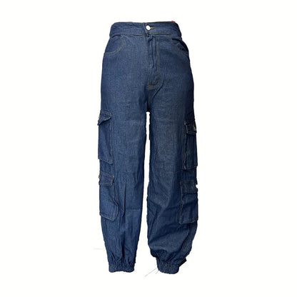 Women's High-Waist Stretch Denim Cargo Joggers