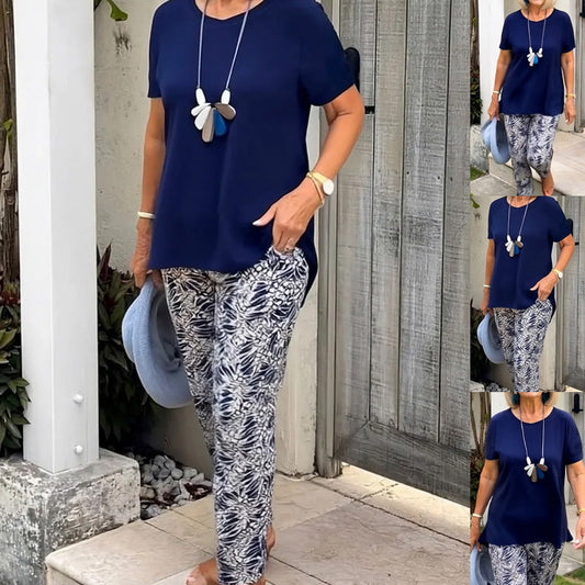 Solid Color Top + Tie-Dye Pants Set