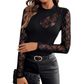 Women's Mock Neck Long Sleeve Lace Panel Top