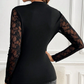 Women's Mock Neck Long Sleeve Lace Panel Top