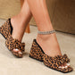 Square Toe Leopard Slip-On Heeled Sandals