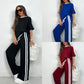 Women's Striped Top & Wide-Leg Pants Set