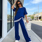 Women's Striped Top & Wide-Leg Pants Set