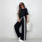 Women's Striped Top & Wide-Leg Pants Set