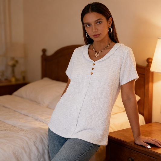 Women's Short Sleeve Textured V-Neck Top
