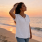 Women's Short Sleeve Textured V-Neck Top