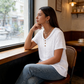 Women's Short Sleeve Textured V-Neck Top