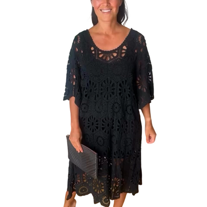 Elegant Floral Hollow-Out Dress