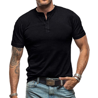 Men's Solid Color Casual Henley Tee
