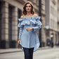 Women's Off-Shoulder Ruffle Button-Down Blouse