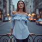 Women's Off-Shoulder Ruffle Button-Down Blouse