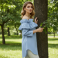 Women's Off-Shoulder Ruffle Button-Down Blouse