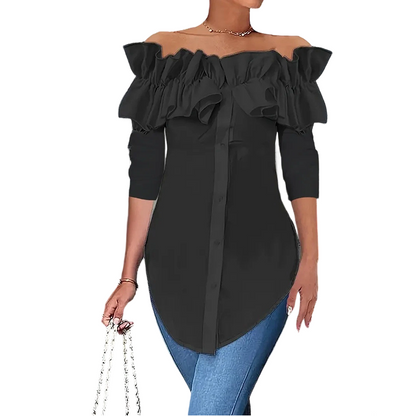 Women's Off-Shoulder Ruffle Button-Down Blouse
