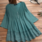 Women's V-Neck Pintuck Blouse with Lace Hem
