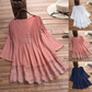 Women's V-Neck Pintuck Blouse with Lace Hem