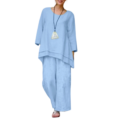 Casual Loose Fit Tunic Top and Wide Leg Pants Set