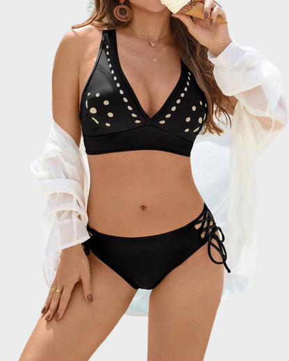 💖LAST DAY SALE 50% OFF💕Petal Hollow V-Neck Two-Piece String Bikini Set