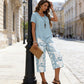 👗Women's 2-Piece Set – Layered Asymmetrical Tunic Top & Printed Wide Leg Pants, Breathable Polyester✨