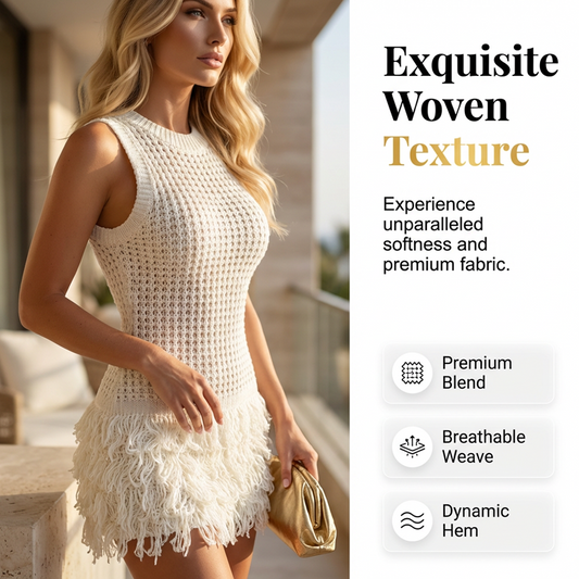 Sleeveless Knit Dress – Cut-Out & Fringe