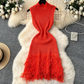 Sleeveless Knit Dress – Cut-Out & Fringe