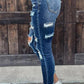 Ripped Rolled Hem Mid Waist Skinny Jeans