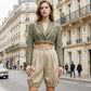 High-Waist Pleated Lantern Shorts