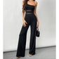👯 LIMITED TIME 64% OFF! ✨ One-Shoulder Mesh Panel Wide-Leg Jumpsuit – Sculpting, Elegant, Alluring 💃