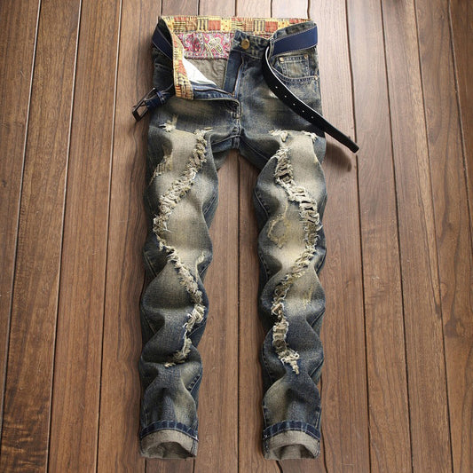 Men's Vintage Washed Ripped Slim Fit Jeans