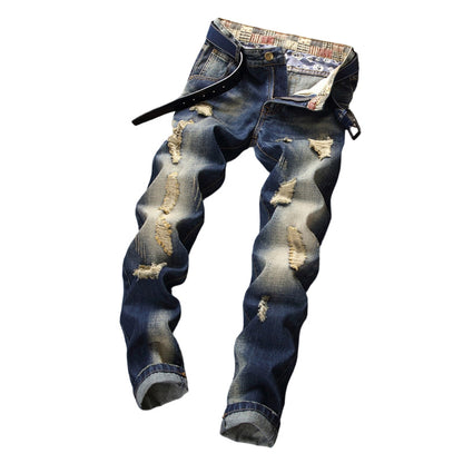 Men's Vintage Washed Ripped Slim Fit Jeans