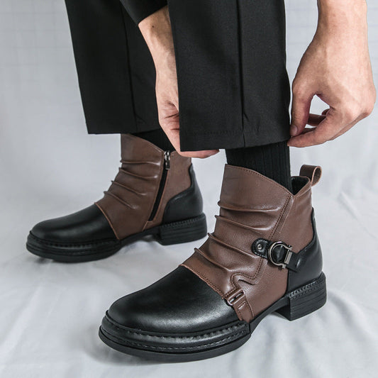 Men's Two-Tone Zipper Ankle Boots