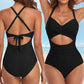 Women's Solid Ribbed Cutout-Front Shaping Swimsuit