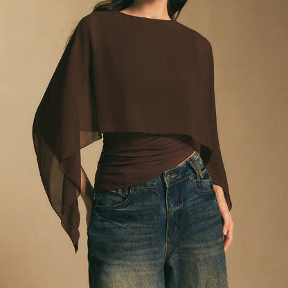Women's Elegant Chiffon Cape Sleeve Top
