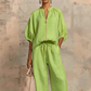 👚 40% OFF! 👖 Women's Solid Color 2-Piece Tracksuit – Puff Sleeve, Wide Leg, Zipper Detail ✨